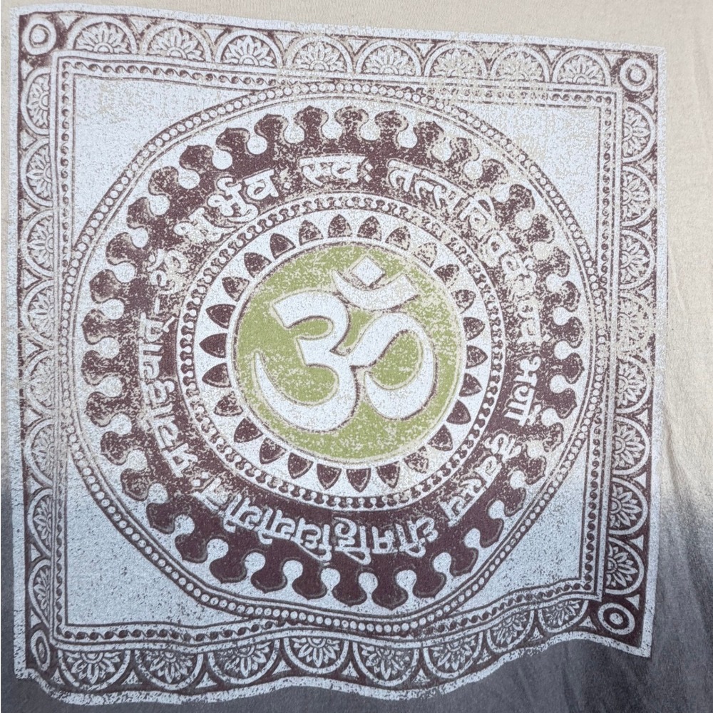 Life Clothing Co Om Mandala Graphic Tee Mens XXL Tan Gray Dip Dye Cotton Shirt